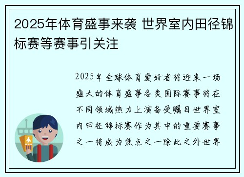 2025年体育盛事来袭 世界室内田径锦标赛等赛事引关注