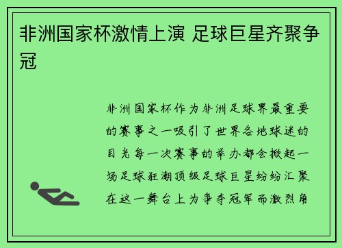 非洲国家杯激情上演 足球巨星齐聚争冠