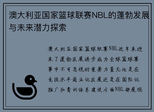 澳大利亚国家篮球联赛NBL的蓬勃发展与未来潜力探索